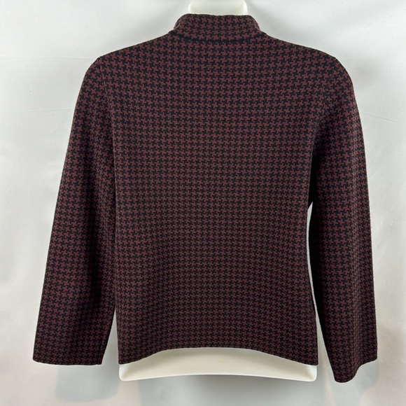 Theory Harmona Houndstooth Printed‎ Burgundy Wool Mock Neck Top Sweater Size S - Picture 9 of 12